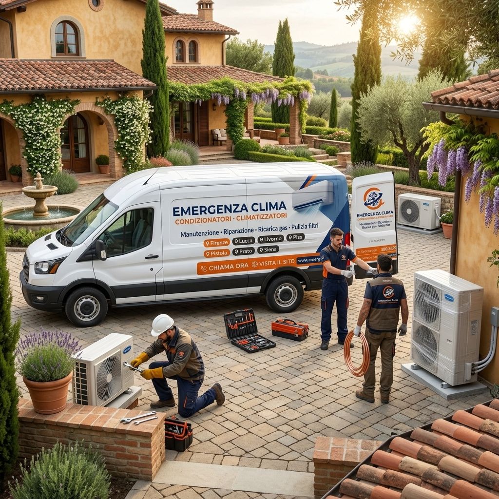 Furgone e tecnici Emergenza Clima al lavoro sulle unità esterne in Toscana - Assistenza condizionatori a Cascina da 79 €